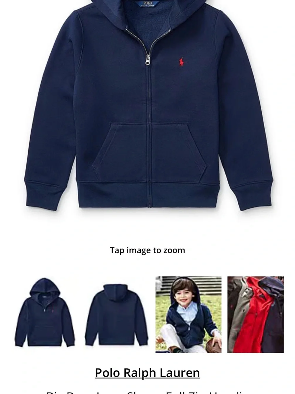 Ralph Lauren Kids Navy Hoodie with Red Pony Embroidery